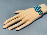 Flower Turquoise Cluster Vintage Native American Navajo Sterling Silver Bracelet-Nativo Arts