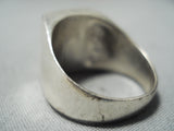 Huge Vintage Native American Navajo Cerrillos Turquoise Inlay Sterling Silver Ring Old-Nativo Arts