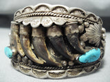 One Of The Most Unique Vintage Native American Navajo Bear Turquoise Sterling Silver Bracelet-Nativo Arts