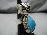 Important Detailed Kachina Blue Turquoise Sterling Silver Native American Ring-Nativo Arts