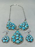 Superb Vintage Native American Navajo Old Kingman Turquoise Sterling Silver Necklace Earring Set-Nativo Arts