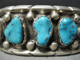 Amazing Vintage Native American Zuni Kingman Turquoise Sterling Silver Bracelet Old-Nativo Arts
