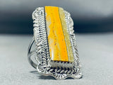 Substantial Towering Native American Navajo Squared Honeybee Jasper Sterling Silver Ring-Nativo Arts