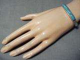Stunning Vintage Native American Navajo Blue Diamond Turquoise Sterling Silver Bracelet Old-Nativo Arts