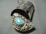 Rare Heavy Trinket Box Native American Navajo Turquoise Sterling Silver Necklace-Nativo Arts