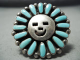 Heavy Happy Face Vintage Native American Navajo Turquoise Sterling Silver Ring-Nativo Arts