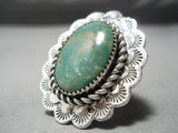 Huge Native American Green Turquoise Sterling Silver Stamped Ring-Nativo Arts