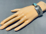 Exquisite Native American Navajo Spiderweb Turquoise Sterling Silver Feather Bracelet Signed-Nativo Arts