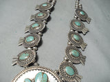 Signed Vintage Native American Navajo Royston Turquoise Sterling Silver Squash Blossom Necklace-Nativo Arts
