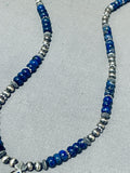 Rare Modernistic Native American Navajo Lapis Sterling Silver Inlay Necklace-Nativo Arts