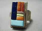 Inlay Master Vintage Navajo Turquoise Lapis Sterling Silver Native American Ring-Nativo Arts