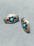Superb Vintage Native American Navajo Sleeping Beauty Turquoise Sterling Silver Earrings-Nativo Arts