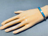Brilliant Vintage Native American Zuni Inlay Blue Diamond Turquoise Sterling Silver Bracelet-Nativo Arts