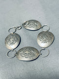 Signed Nez Vintage Native American Navajo Sterling Silver Concho Bracelet-Nativo Arts