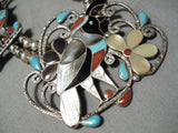 Native American Opulent Vintage Navajo Turquoise Inlay Sterling Silver Squash Blossom Necklace-Nativo Arts