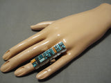 Important Vintage Native American Navajo Santo Domingo Inlay Sterling Silver Turquosie Ring-Nativo Arts