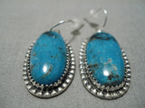 Important Jeanette Dale Native American Navajo Blue Diamond Turquoise Sterling Silver Earrings-Nativo Arts