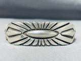 Extra Thick Vintage Native American Navajo Hand Tooled Sterling Silver Bracelet-Nativo Arts