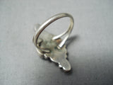 Stunning Vintage Native American Navajo 2 Turquoise Sterling Silver Swirl Ring Old-Nativo Arts