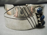 Superior Vintage Native American Navajo Hand Wrought Sterling Silver Lapis Bracelet Old-Nativo Arts