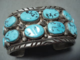 Heavy Vintage Native American Navajo Sleeping Beauty Turquoise Sterling Silver Bracelet Old-Nativo Arts