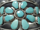 Flowers Of Turquoise Vintage Native American Navajo Repoussed Sterling Silver Bracelet-Nativo Arts