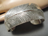 Detailed Intricate!! Native American Navajo Feather Sterling Silver Bracelet Cuff-Nativo Arts