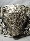 Exceptional Native American Navajo Turquoise Sterling Silver Buffalo Bracelet-Nativo Arts