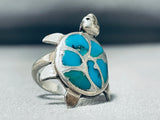 Native American Whimsical Vintage Turquoise Sterling Silver Turtle Ring-Nativo Arts