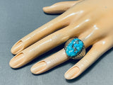 Heavy Vintage Native American Zuni Blue Gem Turquoise Sterling Silver Ring-Nativo Arts