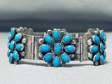 Native American Flower Turquoise Vintage Navajo Sterling Silver Charm Link Bracelet-Nativo Arts