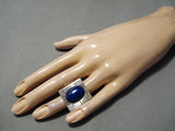 Huge Vintage Navajo Squared Lapis Sterling Silver Native American Ring Old-Nativo Arts