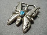 Marvelous Vintage Native American Navajo Turquoise Sterling Silver Butterfly Pin Pendant Old-Nativo Arts