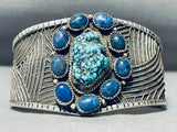 Heavy Mens 127 Gram Vintage Native American Navajo Turquoise Lapis Sterling Silver Bracelet-Nativo Arts