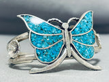 Enchanting Vintage Native American Navajo Turquoise Inlay Sterling Silver Butterfly Bracelet-Nativo Arts