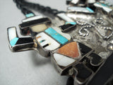 One Of The Biggest Vintage Native American Zuni Turquoise War God Sterling Silver Bolo Tie-Nativo Arts