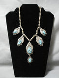 Opulent Vintage Native American Navajo Carico Lake Turquoise Sterling Silver Necklace Old-Nativo Arts