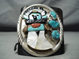 Detailed Huge Vintage Native American Navajo Turquoise Kachina Sterling Silver Ketoh Bracelet-Nativo Arts