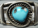 Marvelous Vintage Native American Navajo Bisbee Turquoise Sterling Silver Bracelet Old-Nativo Arts