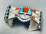 One Of The Best Ever Vintage Native American Zuni Sterling Silver Inlay Bracelet Old-Nativo Arts