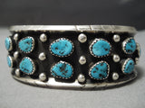 Superb Vintage Native American Navajo Shadow Turquoise Sterling Silver Bracelet Cuff Old-Nativo Arts