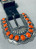 Native American Important Gary Reeves (d.) Coral Sterling Silver Buckle Set-Nativo Arts