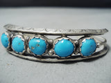 Spectacular Vintage Native American Navajo Kingman Turquoise Sterling Silver Bracelet Old-Nativo Arts