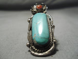 Impressive Vintage Navajo Tuquoise Sterling Silver Native American Ring Old-Nativo Arts