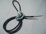Very Rare Vintage Native American Navajo Bear Turquoise Sterling Silver Bolo Tie-Nativo Arts