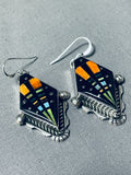 Extremely Intricate Native American Navajo Outer Space Turquoise Sterling Silver Earrings-Nativo Arts