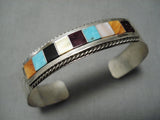 Marvelous Vintage Native American Navajo Turquoise Inlay Sterling Silver Bracelet Old-Nativo Arts