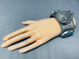 175 Grams Mind Boggling Native American Navajo Turquoise Sterling Silver Bison Bracelet-Nativo Arts
