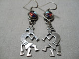 Wonderful Vintage Native American Navajo Dancing Kokopelli Sterling Silver Turquoise Earrings-Nativo Arts