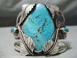 Opulent Vintage Native American Navajo Lone Mountain Turquoise Sterling Silver Bracelet Old-Nativo Arts